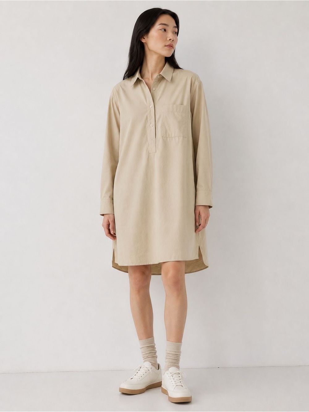 Uniqlo U Beige Oversized Popover Shirt Dress Tunic L